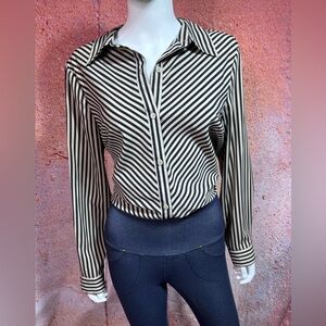 Black & Tan striped button up blouse NWOT